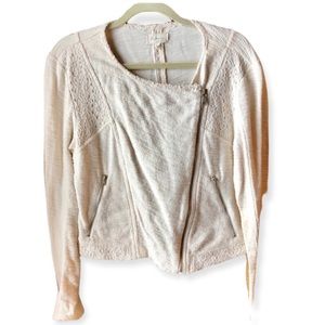 5/$25 LOU & GREY Side Zip Sweatshirt Jacket Lace Shoulders Off White Medium